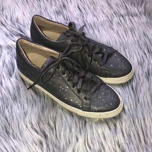 Skechers Vaso Pintar Gray Leather Silver Lace Up Casual Sneakers